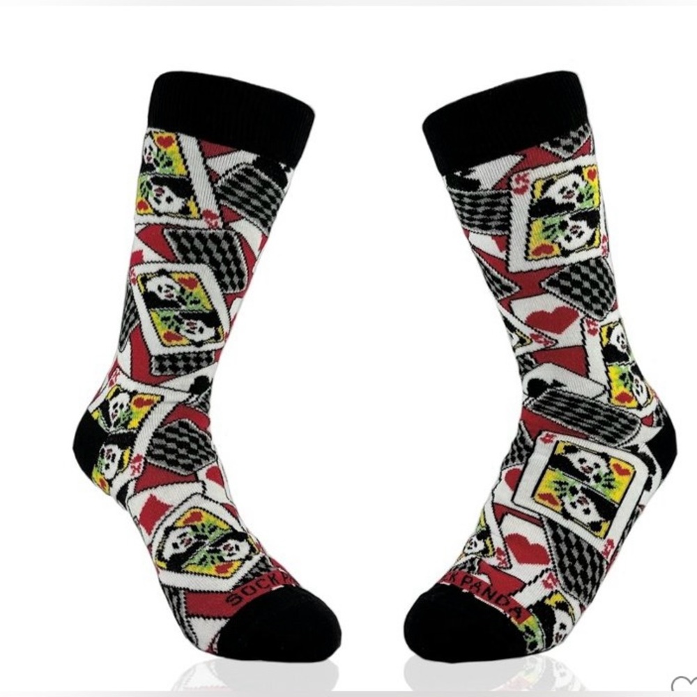 Stylish Panda’s Playing Poker Socks - Black, Red, and Yellow